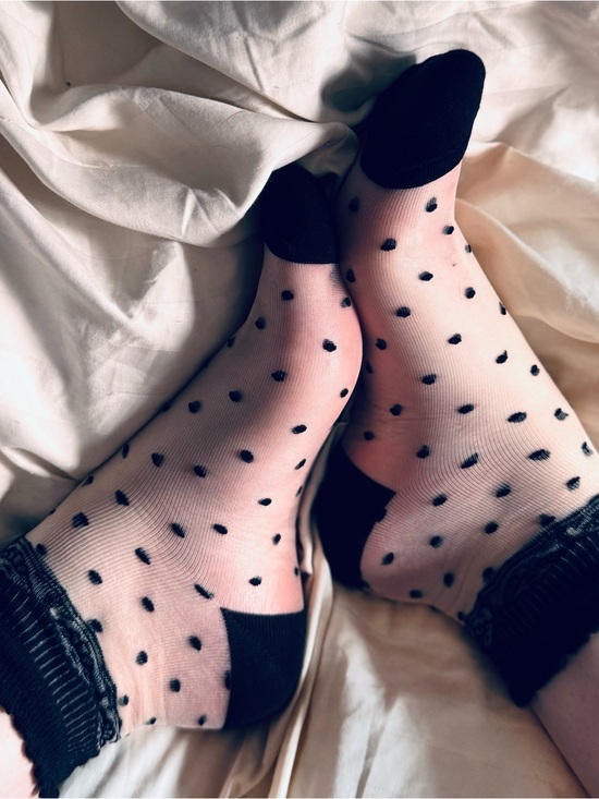 Accessories - Sheer Polka Dot Anklet Socks - Black on Nude
